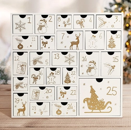 White Wooden Christmas Advent Calendar with 25 Drawers - DIYION