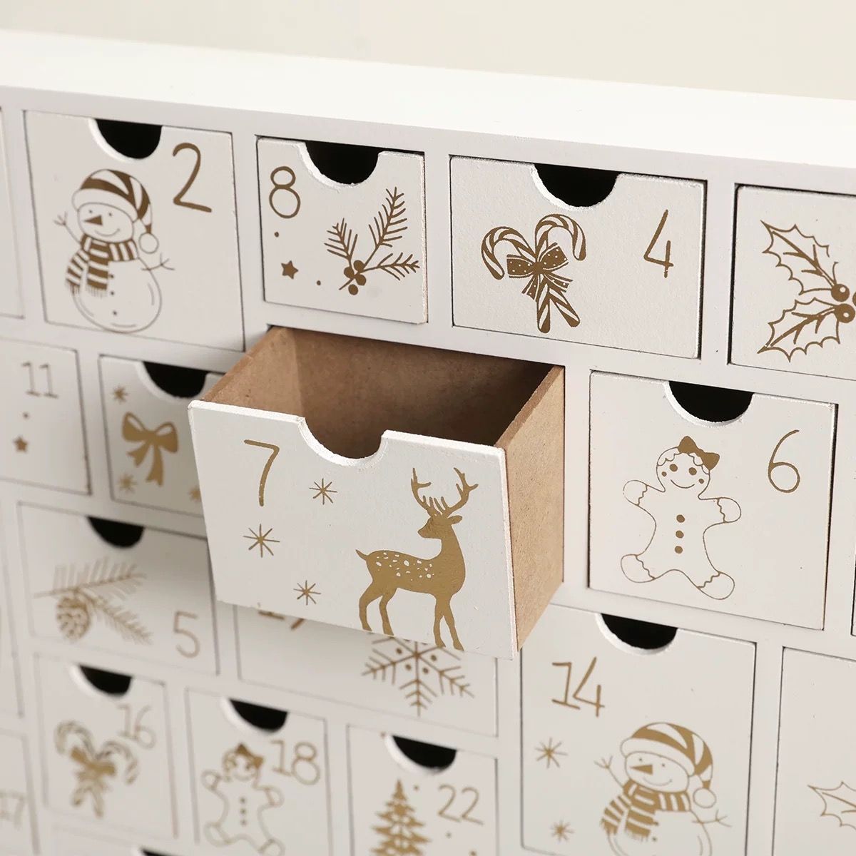 White Wooden Christmas Advent Calendar with 25 Drawers - DIYION