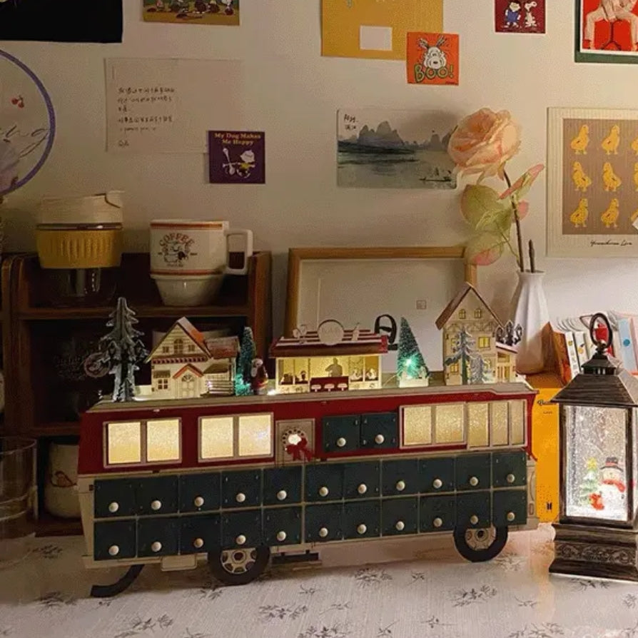 Wooden Bus Christmas Countdown Advent Calendar - DIYION