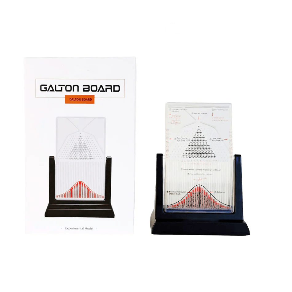 7.5 × 10.5 inch Diyion probability board with cascading beads, pins, and a bell-curve distribution