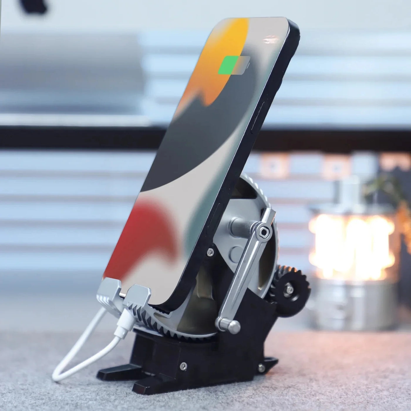 Premium mechanical phone holder with precision engineering and zinc alloy construction for mobile devices by Diyion