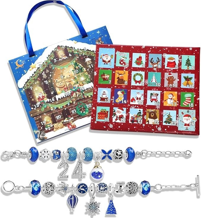 Blue Christmas Advent Calendar DIY Bracelet Set | 24 Days Countdown - DIYION