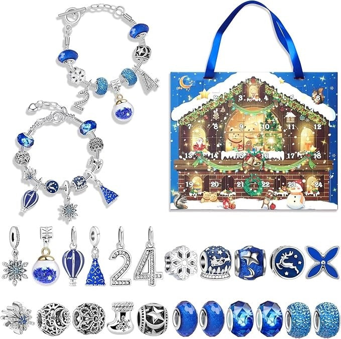 Blue Christmas Advent Calendar DIY Bracelet Set | 24 Days Countdown - DIYION