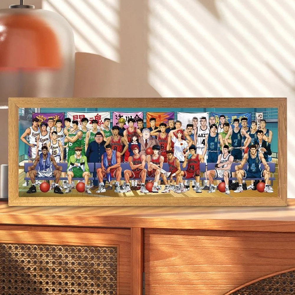 One Piece Diyion acrylic LED display with family-photo-style character art for an anime collector shelf