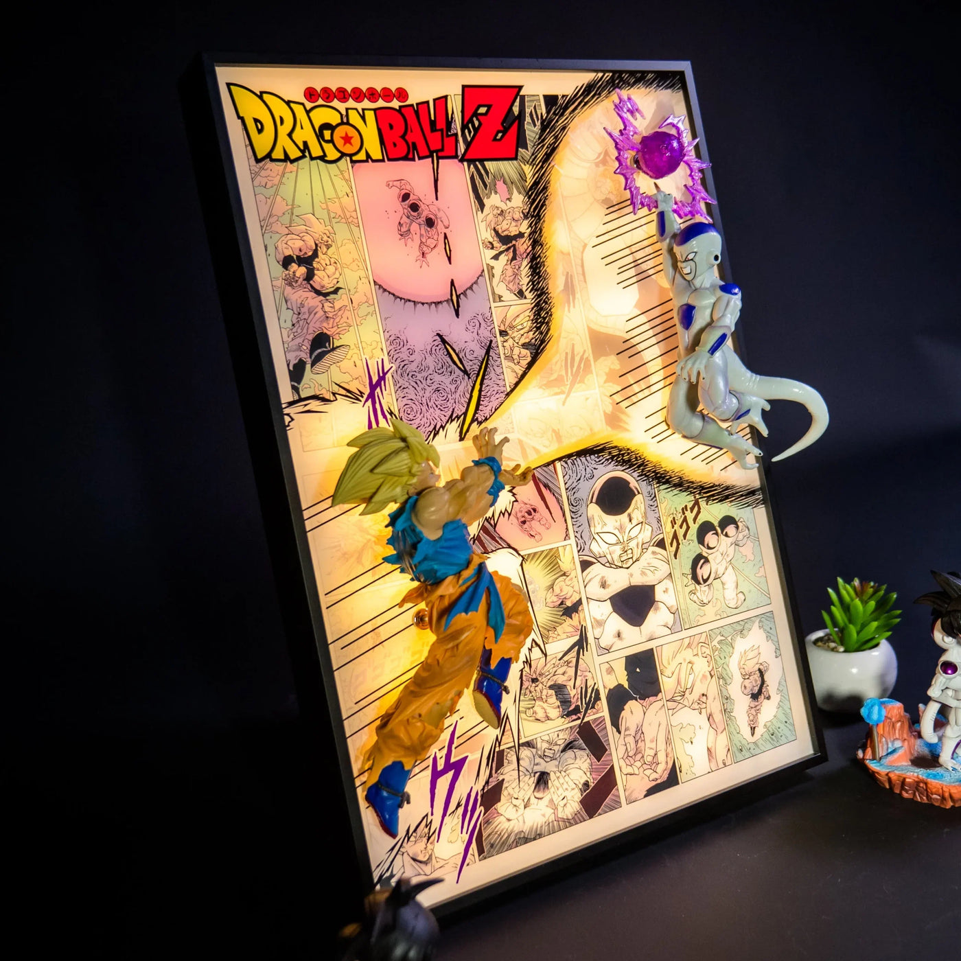Dragon Ball Z Goku vs Frieza 3D LED light frame for anime wall decor in a bedroom or gaming setup