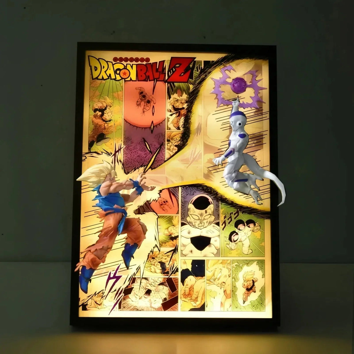Goku and Frieza battle light frame with cool, natural and warm LED modes for Dragon Ball Z room decor