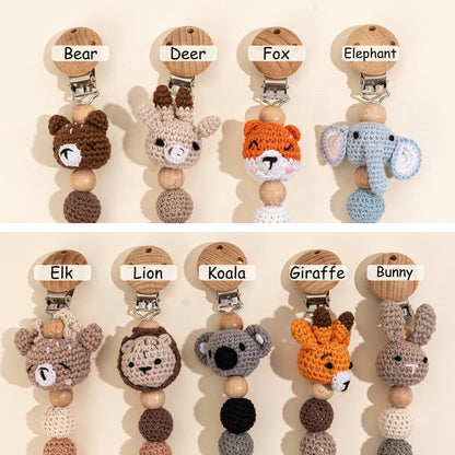Pacifier clip animal options bear deer fox elephant koala lion giraffe bunny crochet dummy clip for baby nursery