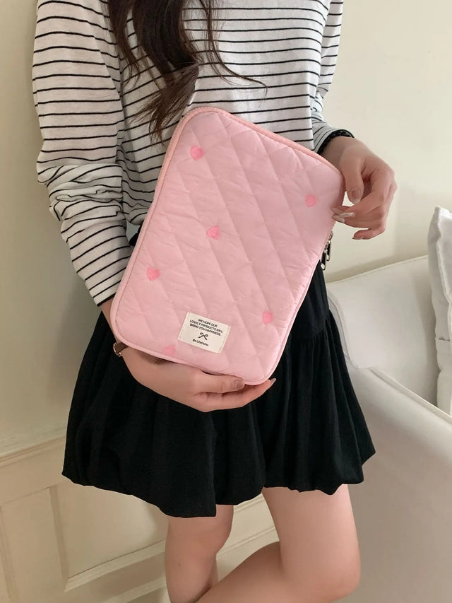Embroidered Heart Tablet Sleeve — Pink