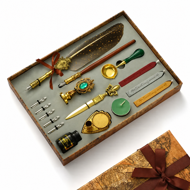 Quill Pen & Wax Seal Writing Gift Set — Grey
