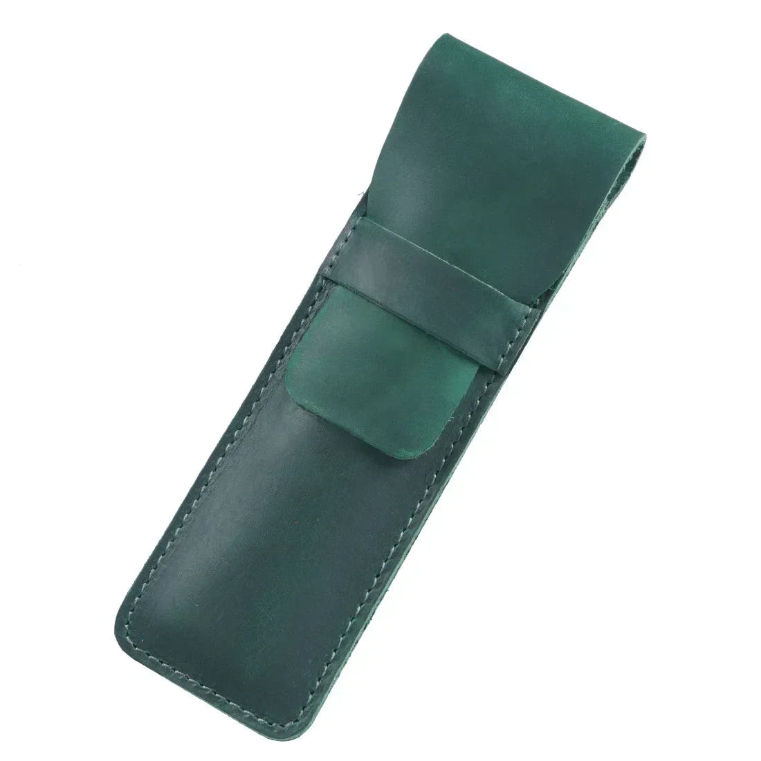 Leather Flap Pen Pouch — Green, Small