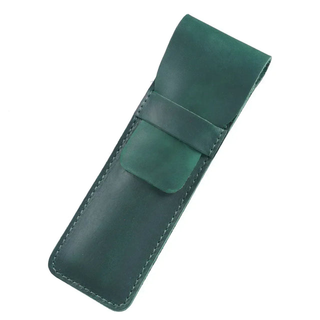 Leather Flap Pen Pouch — Green, Small