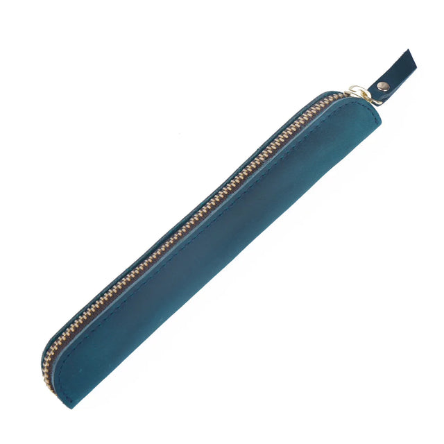 JoyCorner Slim Leather Zip Pen Case — Blue