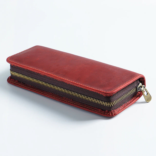 AIGUONIU Leather Collector Pen Case — Red