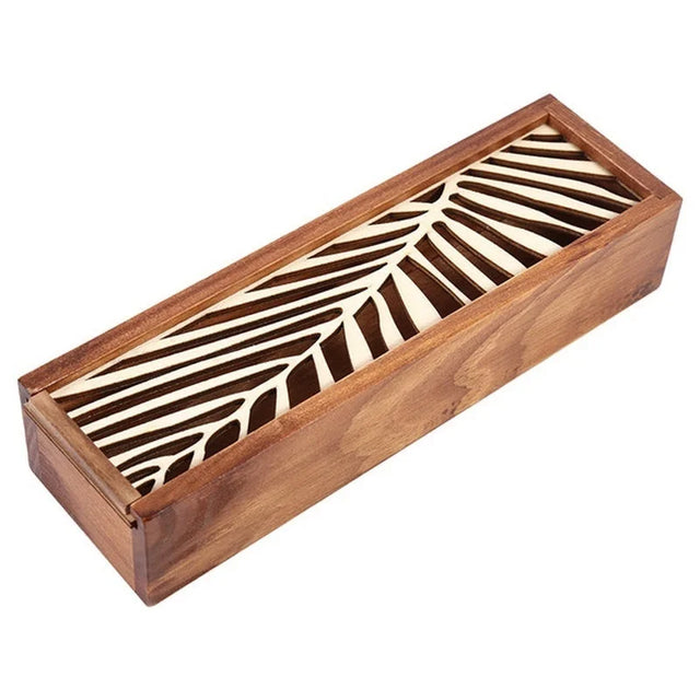 Fretwork Wooden Pencil Box — Leaf Design