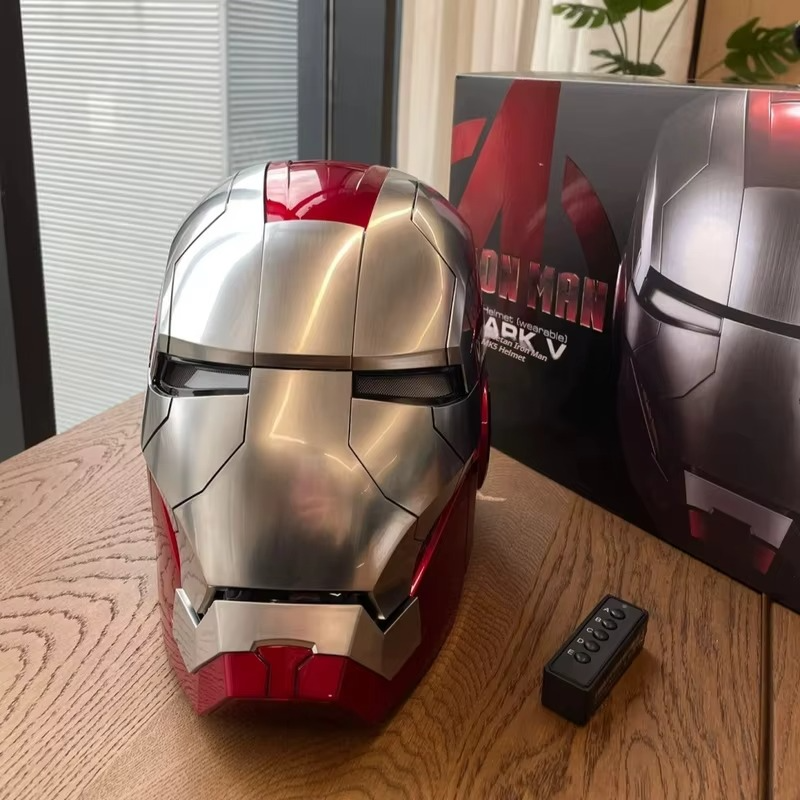 Silver Diyion Iron Man MK5 helmet with LED eyes for 1:1 scale cosplay wear and convention costumes