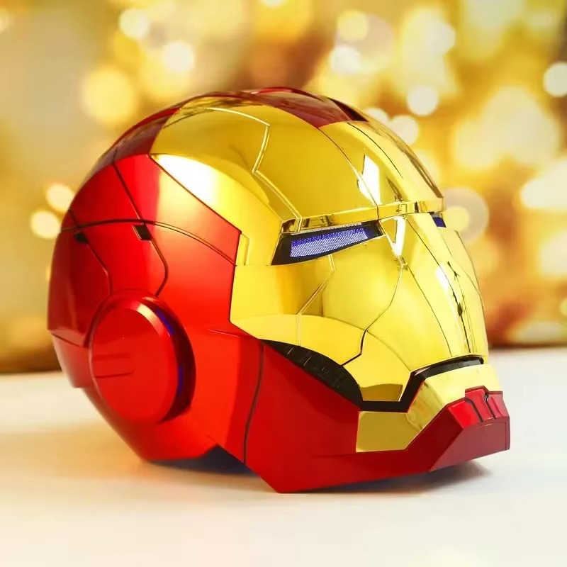 Gold Diyion Mark V voice control helmet for Iron Man cosplay, photoshoots and collector display