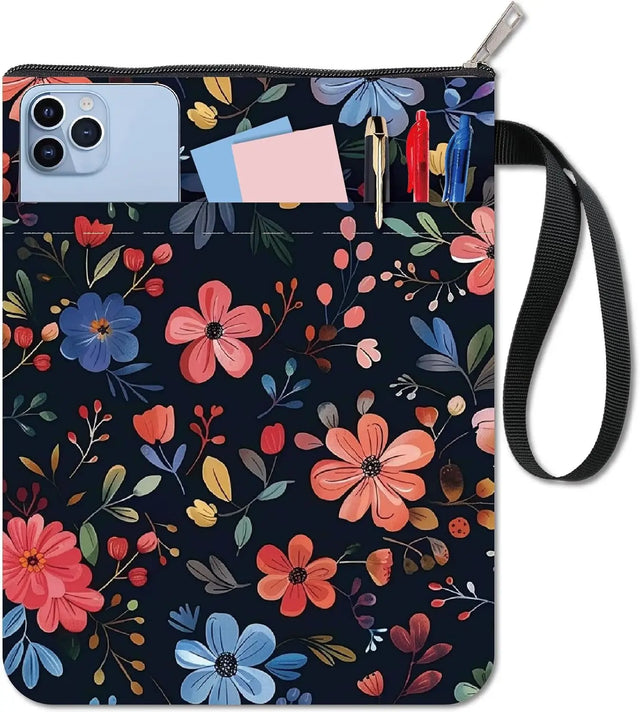 Floral Book Sleeve with Zipper & Pocket — Midnight