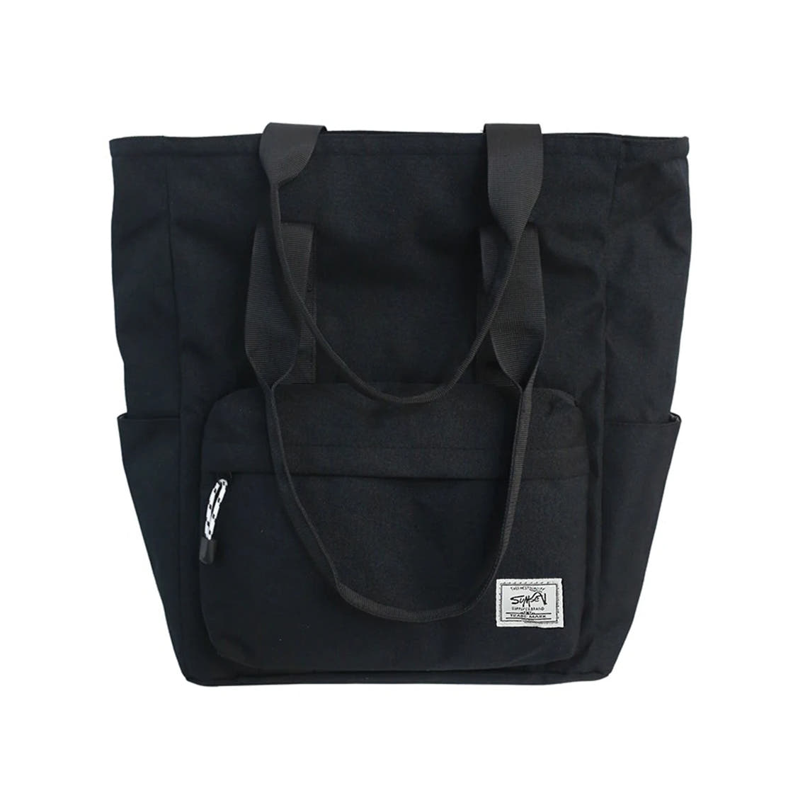 Black Book Tote Bag with Exterior Pockets