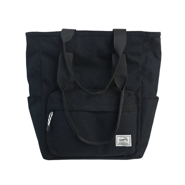 Black Book Tote Bag with Exterior Pockets
