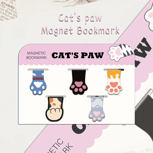 Cat Paw Magnetic Bookmarks — Set of 5