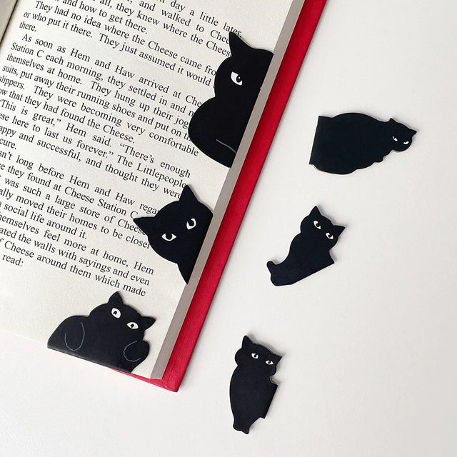 Black Cat Magnetic Bookmarks — Set of 6