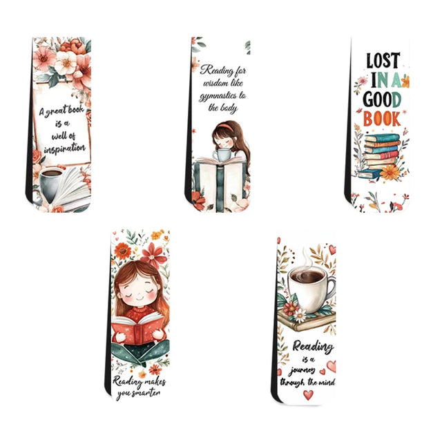 Reading-Themed Magnetic Bookmarks — Set of 5