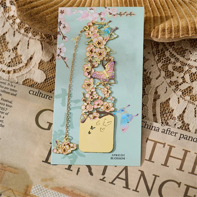 Floral Metal Bookmark with Chain — Botanical Designs
