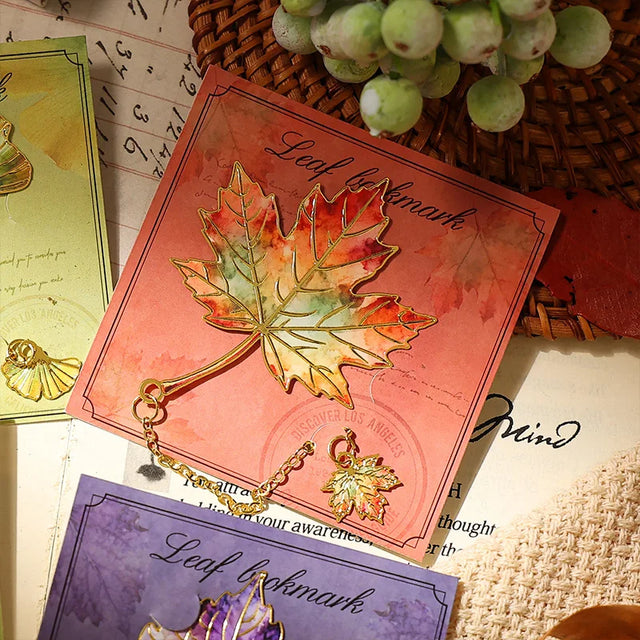 Maple Leaf Metal Bookmark with Chain Charm