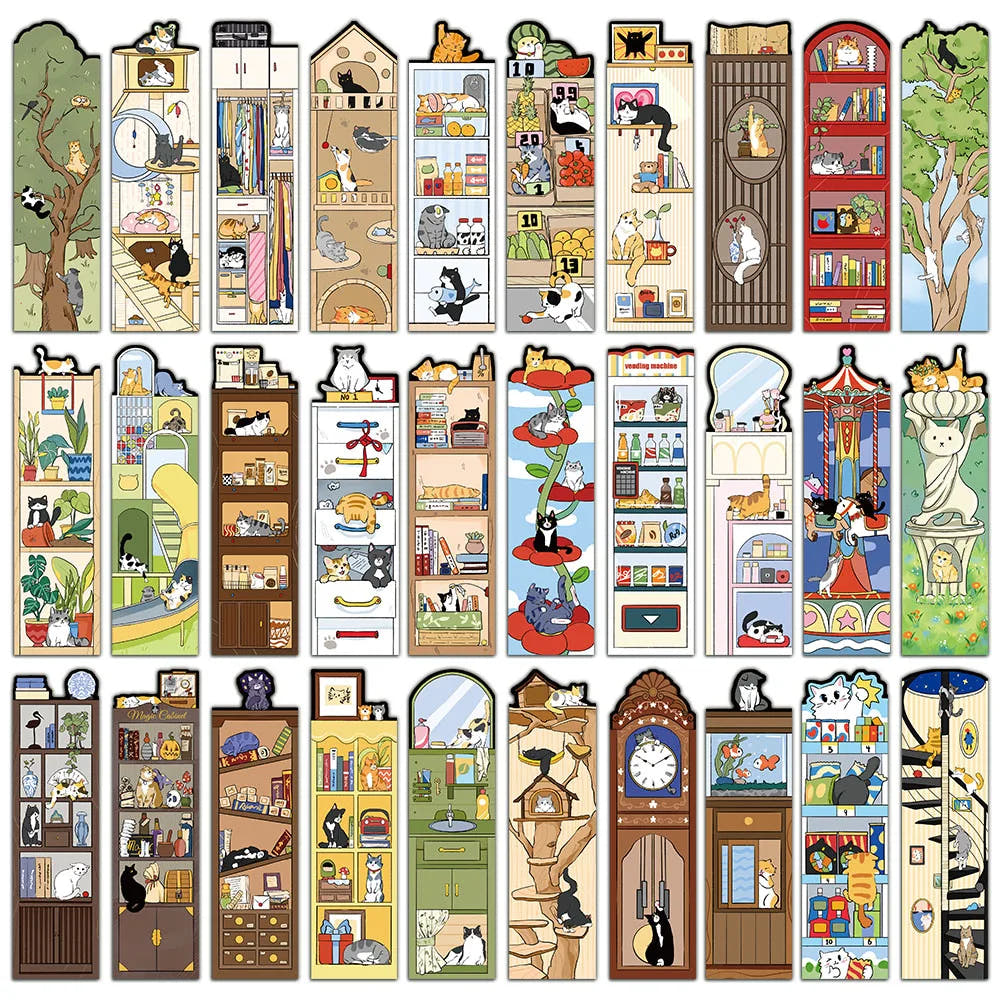 Cat Paper Bookmarks — 30 Illustrated Designs