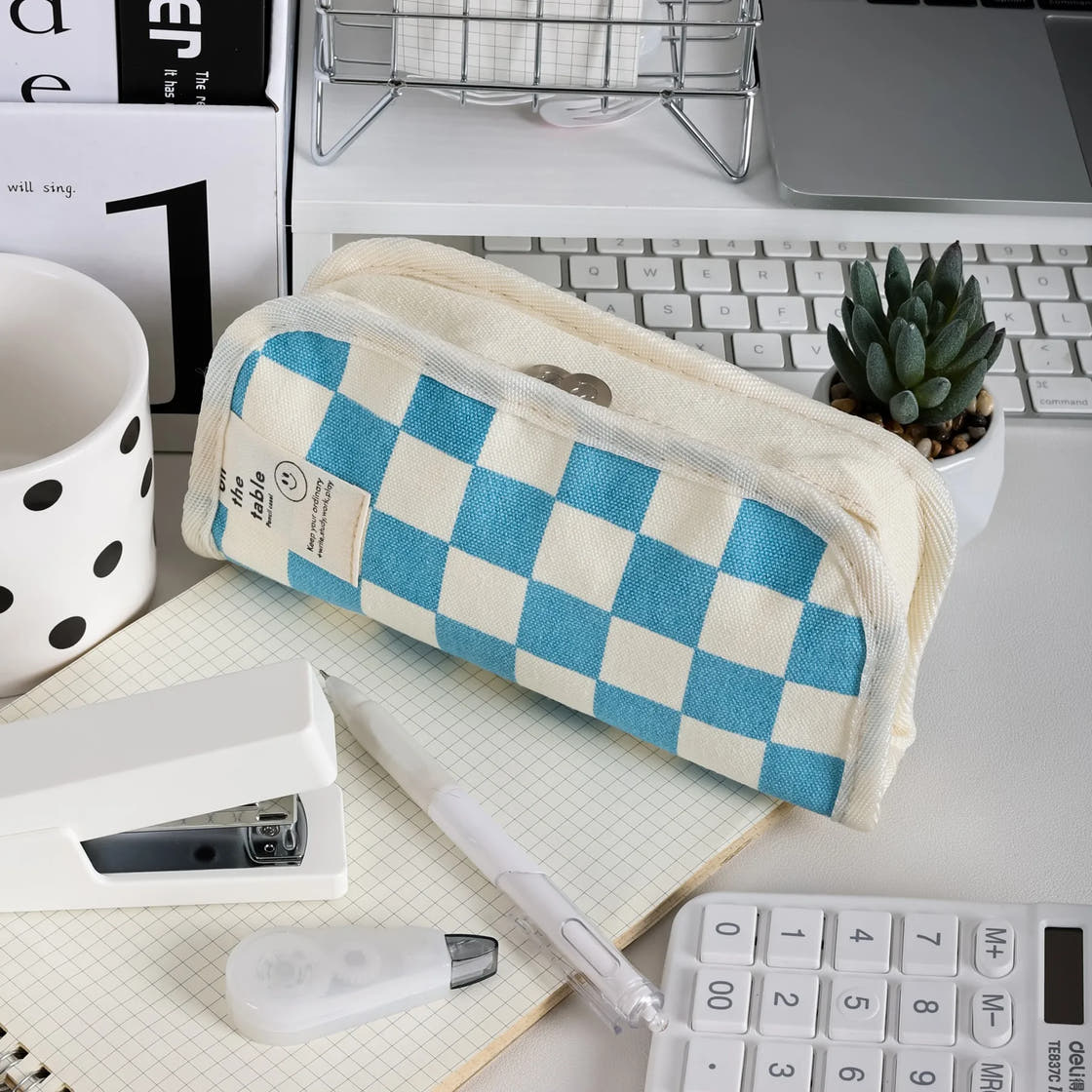 Checkerboard Canvas Pencil Pouch