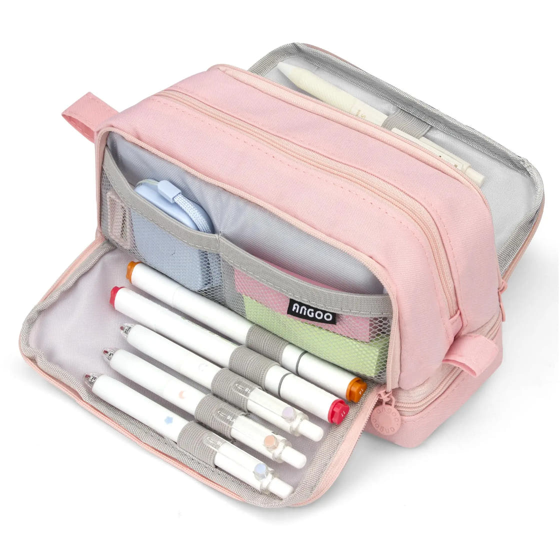 Four-Compartment Pencil Case — Blush Pink