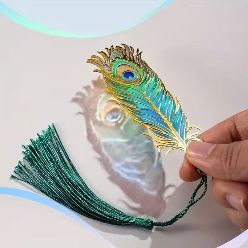 Peacock Feather Metal Bookmark with Tassel