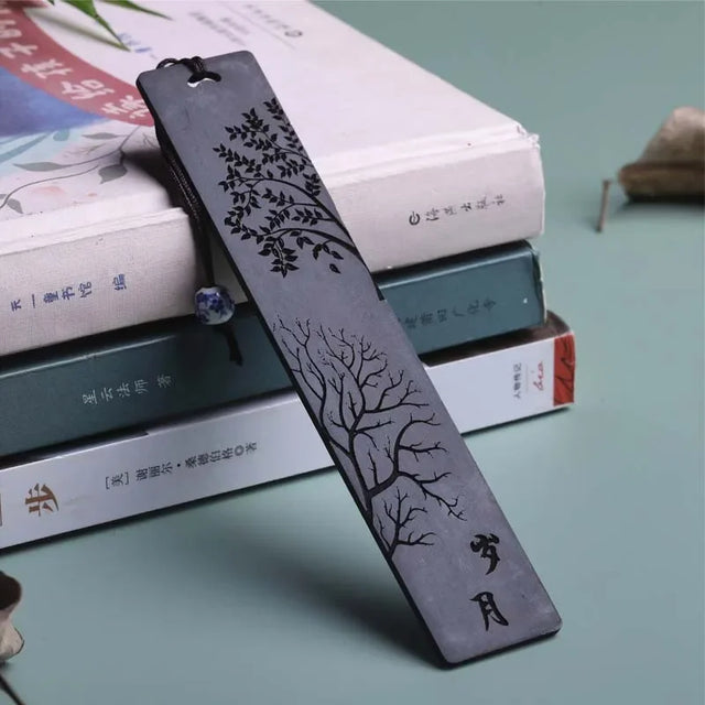 Tree Silhouette Wooden Bookmark with Cord