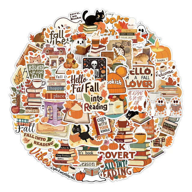 Bookish Autumn Journal Stickers — Pack of 50