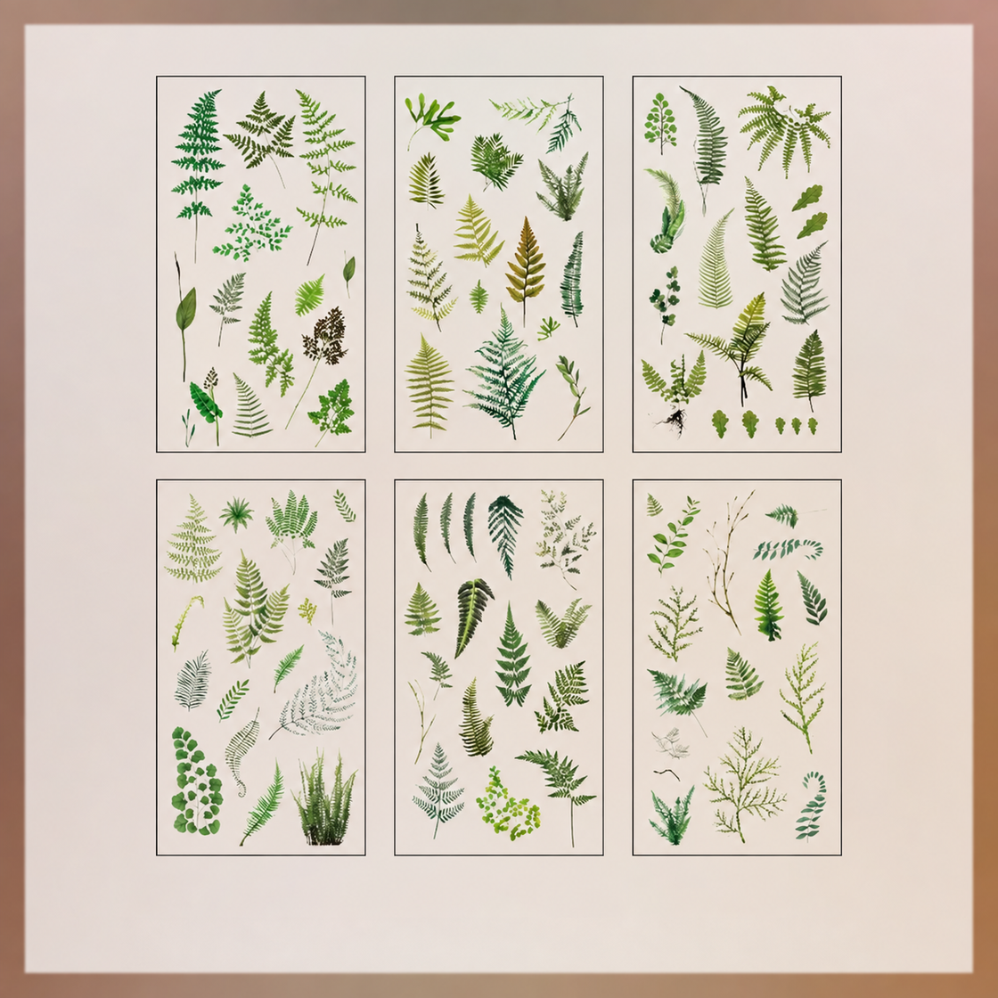 Botanical Journal Stickers — Fern & Leaf, 6 Sheets