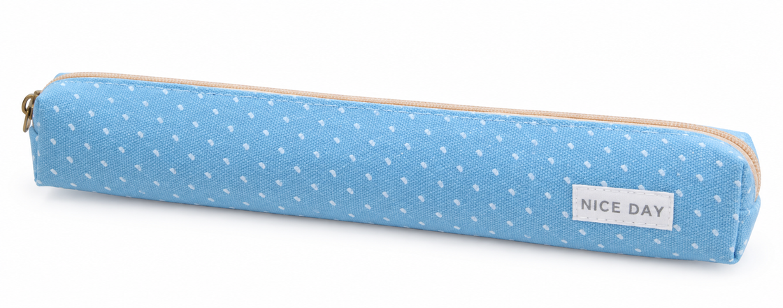 Slim Canvas Pencil Pouch — Blue Dots