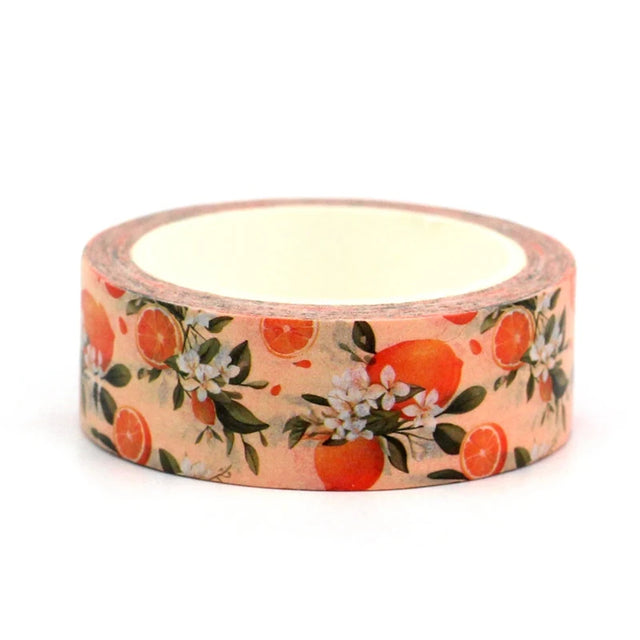 Orange Botanical Washi Tape — 15 mm × 10 m