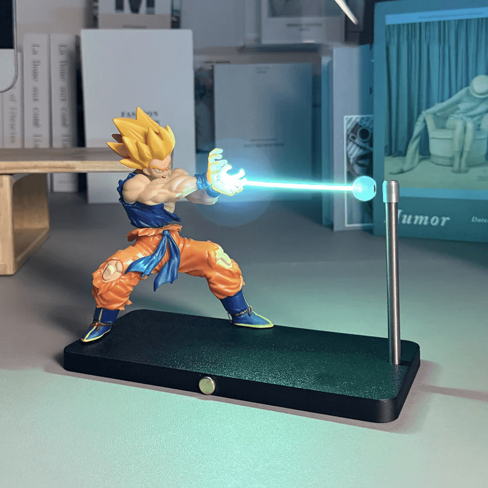 Diyion Goku lamp figurine for an anime collection shelf with a levitating Kamehameha beam