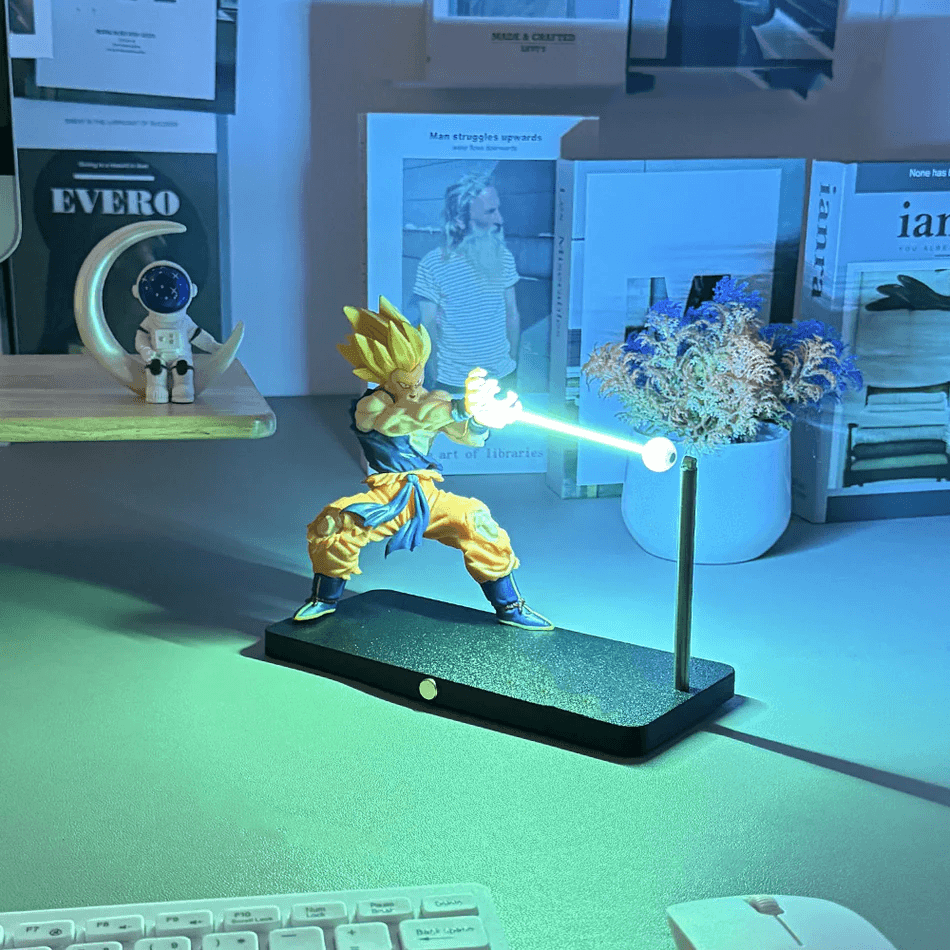 Diyion Super Saiyan Goku magnetic light beam figurine with blue LED Kamehameha effect