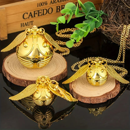 Golden Snitch spherical quartz pocket watch fashion sweater angel wing necklace pendant men and women pocket watch