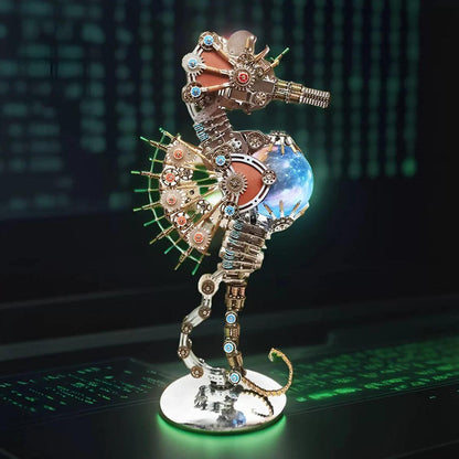 Diyion™ | DIY 3D Metal Steampunk Mechanical Seahorse Puzzle with Lamp Model-2100PCS - Diyion