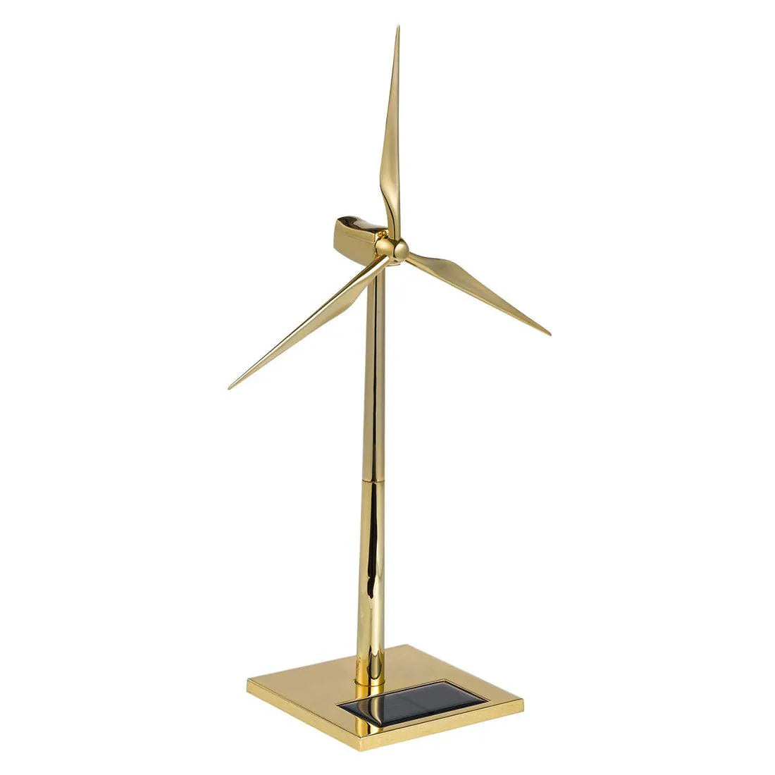 Solar powered Diyion windmill model in gold electroplated zinc alloy, 28 cm tall