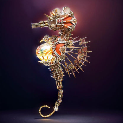Diyion™ | DIY 3D Metal Steampunk Mechanical Seahorse Puzzle with Lamp Model-2100PCS - Diyion