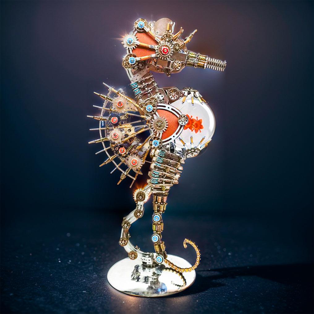 Diyion™ | DIY 3D Metal Steampunk Mechanical Seahorse Puzzle with Lamp Model-2100PCS - Diyion