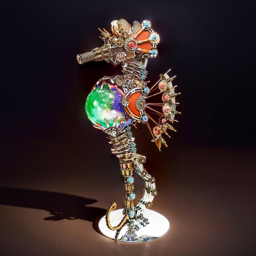 Diyion™ | DIY 3D Metal Steampunk Mechanical Seahorse Puzzle with Lamp Model-2100PCS - Diyion