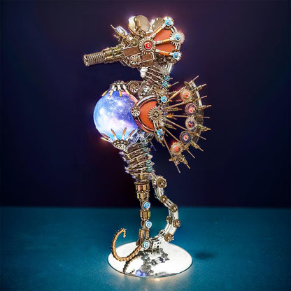 Diyion™ | DIY 3D Metal Steampunk Mechanical Seahorse Puzzle with Lamp Model-2100PCS - Diyion