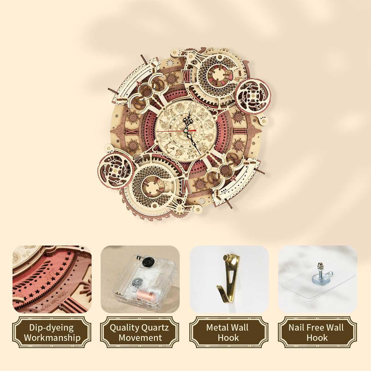 Decorative wall clock Diyion | Enchanted Zodiac Wall Clock Time Keeper -  3D Wooden Model kit