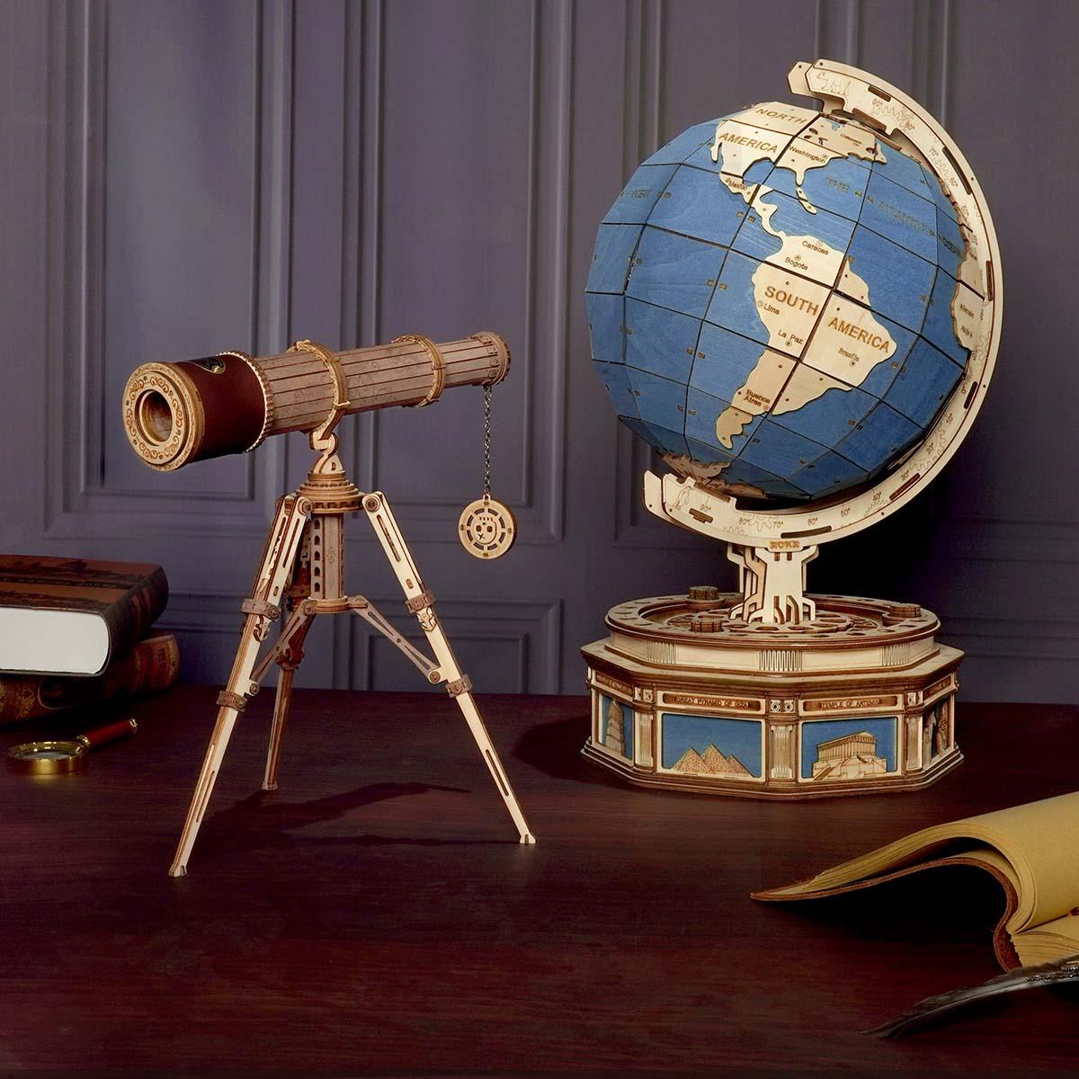 Diyion™ | Explorer's Collection - Wooden Globe & Monocular Telescope Set - Diyion