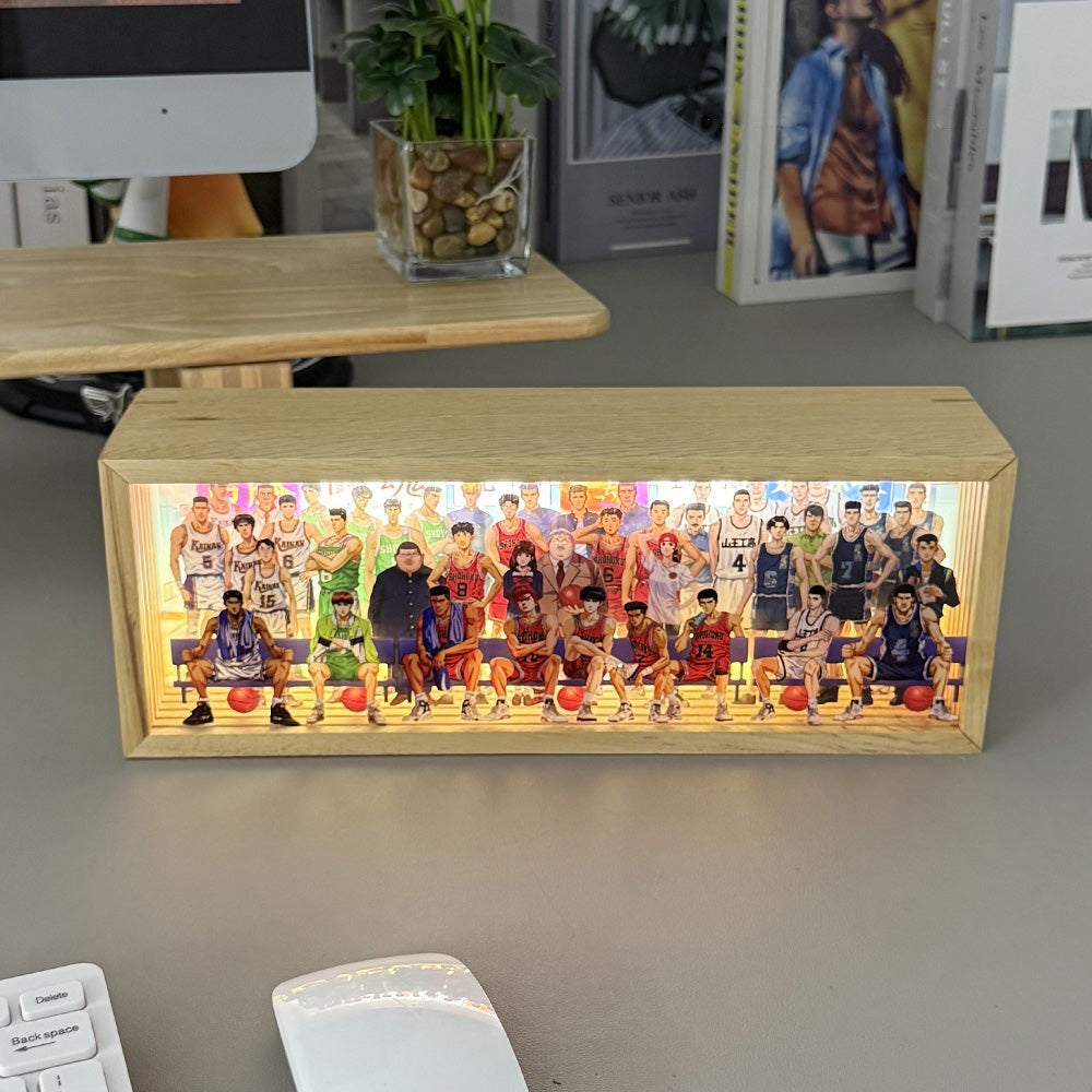 Pokemon Diyion anime acrylic LED display framed in African white wing wood for illuminated room decor