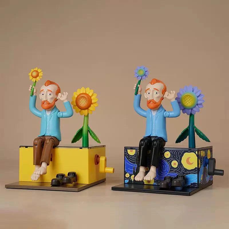 Diyion ArtMotion Mr. Van Gogh - Yellow posable PVC figurine with mechanical box base for desk display